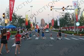 People in the Olympic Park/Olympic Green (Aolinpike Gongyuan) in Beijing