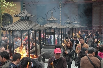 People Burning Incense in Lingyin Temple (Lingyin Si) beside West Lake (Xihu) in Hangzhou