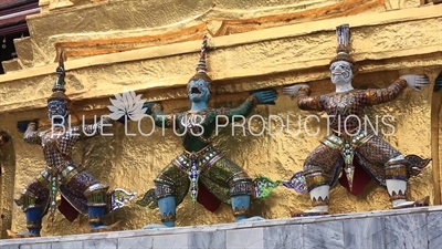 Yaksha Statues at the Base of the Golden Chedi at the Emerald Temple/Chapel (Wat Phra Kaew) at the Grand Palace (Phra Borom Maha Ratcha Wang) in Bangkok