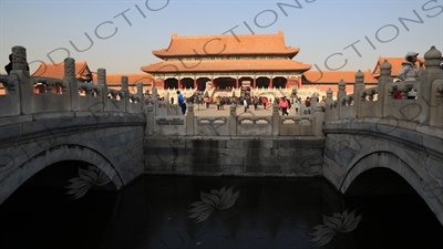 Inner Golden Water Bridge (Nei Jinshui Qiao) and Gate of Supreme Harmony (Taihe Men) in the Forbidden City in Beijing