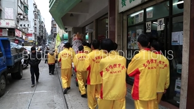 Lion Dance Procession and Firecrackers in Macau