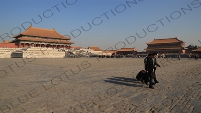 Square of Supreme Harmony, Hall of Supreme Harmony, Pavilion of Embodying Benevolence and Left Wing Gate in the Forbidden City in Beijing