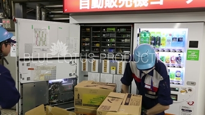 Workers Refilling a Vending Machine in Tokyo station