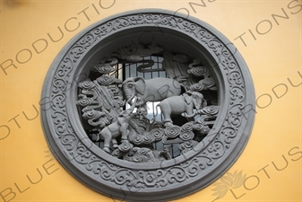 Elephant Sculpture in the Wall of a Temple Building in Lingyin Temple (Lingyin Si) beside West Lake (Xihu) in Hangzhou