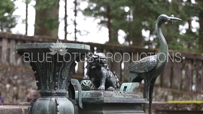 Bronze Sculptures in front of Okusha Hoto Grave of Shogun Tokugawa Ieyasu at Toshogu Shrine in Nikko