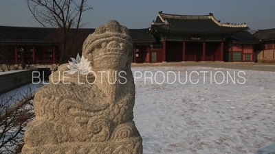 Lion Carving on Yeongjegyo Bridge at Gyeongbok Palace (Gyeongbokgung) in Seoul