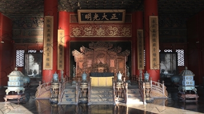 Imperial Throne inside the Palace of Heavenly Purity (Qianqing Gong) in the Forbidden City in Beijing