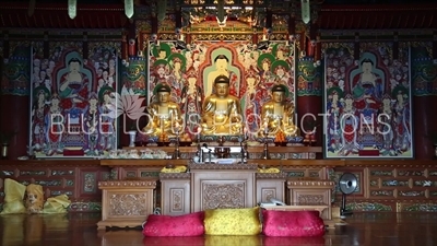 Statues of the Three Buddhas/Buddhas of the Past, Present and Future at the Haedong Yonggung Temple (Haedong Yonggungsa) in Busan