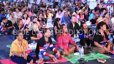 Protesters in front of Ratchaprasong Protest Camp Main Stage in Bangkok