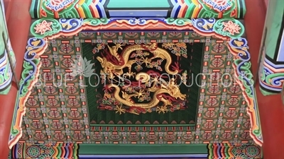 Dragon Carving in the Ceiling of Geunjeong Hall (Geunjeongjeon) at Gyeongbok Palace (Gyeongbokgung) in Seoul