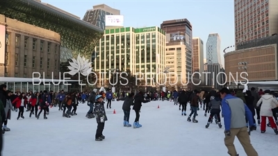 Ice Skaters Skating on Seoul Plaza Ice Rink