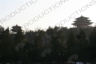 Wanchun Pavilion (Wanchun Ting) and Guanmiao Pavilion (Guanmiao Ting) in Jingshan Park in Beijing