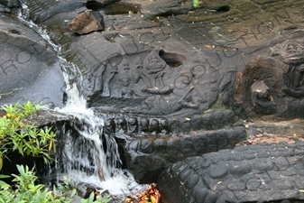 Carving in Waterbed at Kbal Spean in Angkor