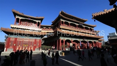 Pavilion of Ten Thousand Joys (Wanfu Ge) and Pavilion of Peace (Yansui Ge) in the Lama Temple in Beijing