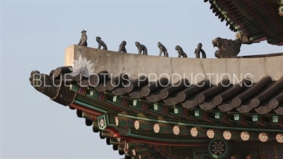 Carvings on the Roof of Geunjeong Hall (Geunjeongjeon) at Gyeongbok Palace (Gyeongbokgung) in Seoul