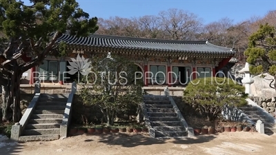 Palsang Hall (Palsangjeon), Dokseong Hall (Dokseongjeon) and Nahan Hall (Nahanjeon) at Beomeosa Temple in Busan