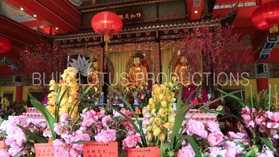 Po Lin Monastery Three Golden Buddha Statues on Lantau Island