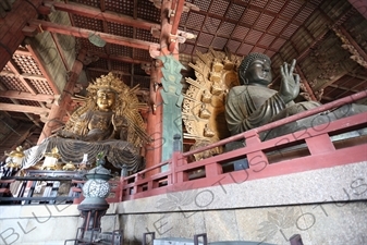 Big Buddha (Daibutsu) of Todaiji Flanked by a Bodhisattva in Nara