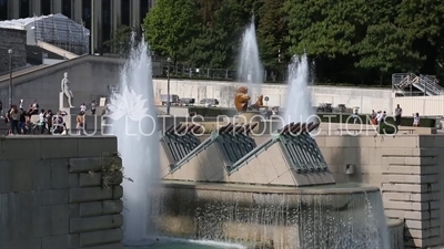 Fountain of Warsaw (Fontaine de Varsovie) in the Gardens of the Trocadero (Jardins du Trocadero) in Paris