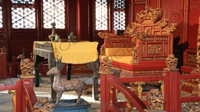 Throne in the Imperial Lecture Palace/Hall (Biyong) in the Imperial College (Guozijian) in Beijing