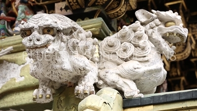 Lion Carvings on Yomei Gate (Yomeimon) at Toshogu Shrine in Nikko