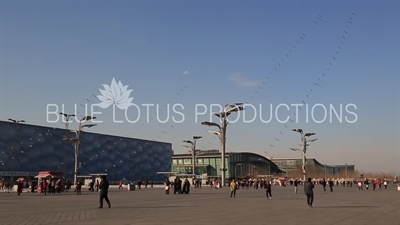 Water Cube (Guojia Youyong Zhongxin/Shuili Fang) and the Beijing National Indoor Stadium/The Fan (Guojia Tiyuguan/Shanzi) in the Olympic Park in Beijing