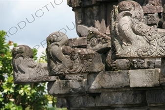 Carved Water Spouts on the side of Buildings at Prambanan Temple Compound near Yogyakarta