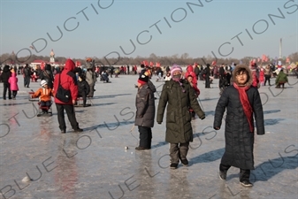 People on the Songhua River in Harbin