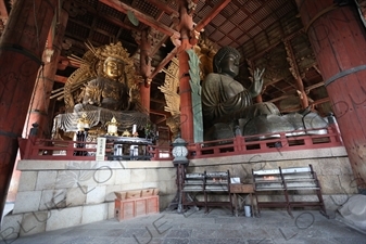 Big Buddha (Daibutsu) of Todaiji Flanked by a Bodhisattva in Nara