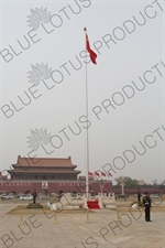 Chinese flag and the Gate of Heavenly Peace (Tiananmen) on the North Side of Tiananmen Square in Beijing