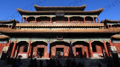 Pavilion of Ten Thousand Joys (Wanfu Ge), Pavilion of Peace (Yansui Ge) and Pavilion of Everlasting Health (Yongkang Ge) in the Lama Temple in Beijing