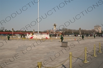 Soldiers at the Base of the Flagpole on Tiananmen Square in Beijing