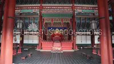 Interior of Geunjeong Hall (Geunjeongjeon) at Gyeongbok Palace (Gyeongbokgung) in Seoul