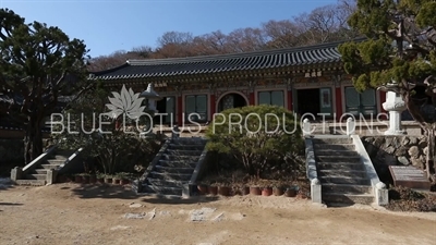 Palsang Hall (Palsangjeon), Dokseong Hall (Dokseongjeon) and Nahan Hall (Nahanjeon) at Beomeosa Temple in Busan