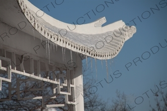 Icicles on a Pavilion Roof in the Sun Island Scenic Area (Taiyang Dao) in Harbin