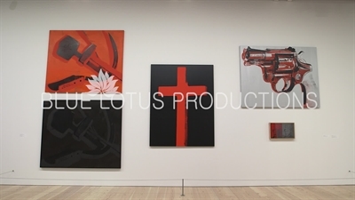 'Hammer and Sickle,' 'Cross,' 'Gun' and 'Self Portrait with Skull' on Display in the 'Andy Warhol - From A to B and Back Again' Exhibition at the Whitney in New York City