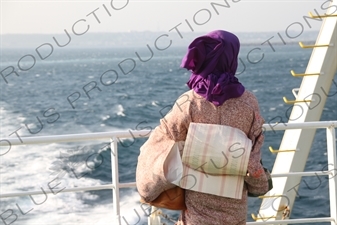 Woman in Traditional Japanese Costume on a Ferry off the Coast of Wakkanai