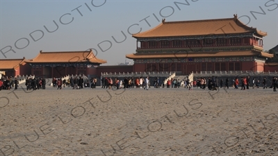 Square of Supreme Harmony, Pavilion of Embodying Benevolence and Left Wing Gate in the Forbidden City in Beijing