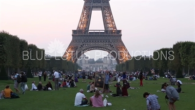 Field of Mars (Champ de Mars) and Eiffel Tower at Dusk in Paris