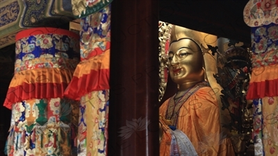 Tsongkhapa (Zongge Shanhuicheng) Statue in the Hall of the Wheel of the Law (Falun Dian) in the Lama Temple in Beijing