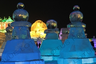 Ice Sculptures of Giant Chess Pieces at the Harbin Ice and Snow Festival in Harbin