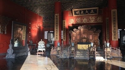 Imperial Throne inside the Palace of Heavenly Purity (Qianqing Gong) in the Forbidden City in Beijing