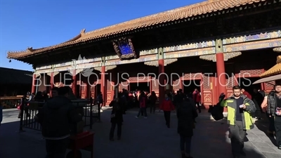 Hall of Peace and Harmony (Yonghegong Dian) also known as the Hall of the Three Buddhas (Sanshifo Dian) in the Lama Temple in Beijing