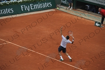 Roger Federer on Philippe Chatrier Court at the French Open/Roland Garros in Paris