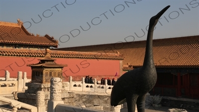 Crane Sculpture and Jiangshan Pavilion in the Forbidden City in Beijing