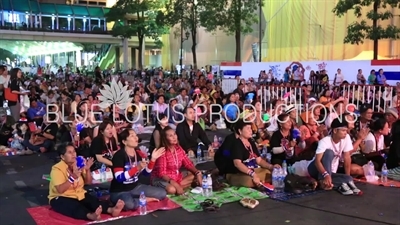 Protesters in front of Ratchaprasong Protest Camp Main Stage in Bangkok