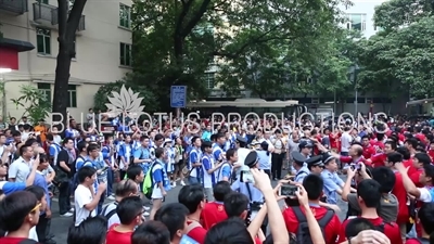 Football Fans Shouting at Each Other outside Yuexiushan Stadium (Yuexiushan Tiyuchang) on Derby Day in Guangzhou