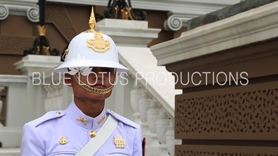 Royal Guard at the Entrance of Phra Thinang Chakri Maha Prasat at the Grand Palace (Phra Borom Maha Ratcha Wang) in Bangkok