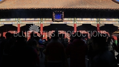 Incense Burning in front of the Hall of Peace and Harmony (Yonghegong Dian), also known as the Hall of the Three Buddhas (Sanshifo Dian) in the Lama Temple in Beijing