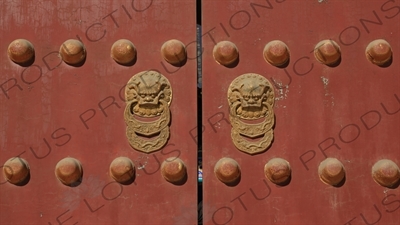 Red Door with Lion Door Knockers in the Temple of Heaven (Tiantan) in Beijing